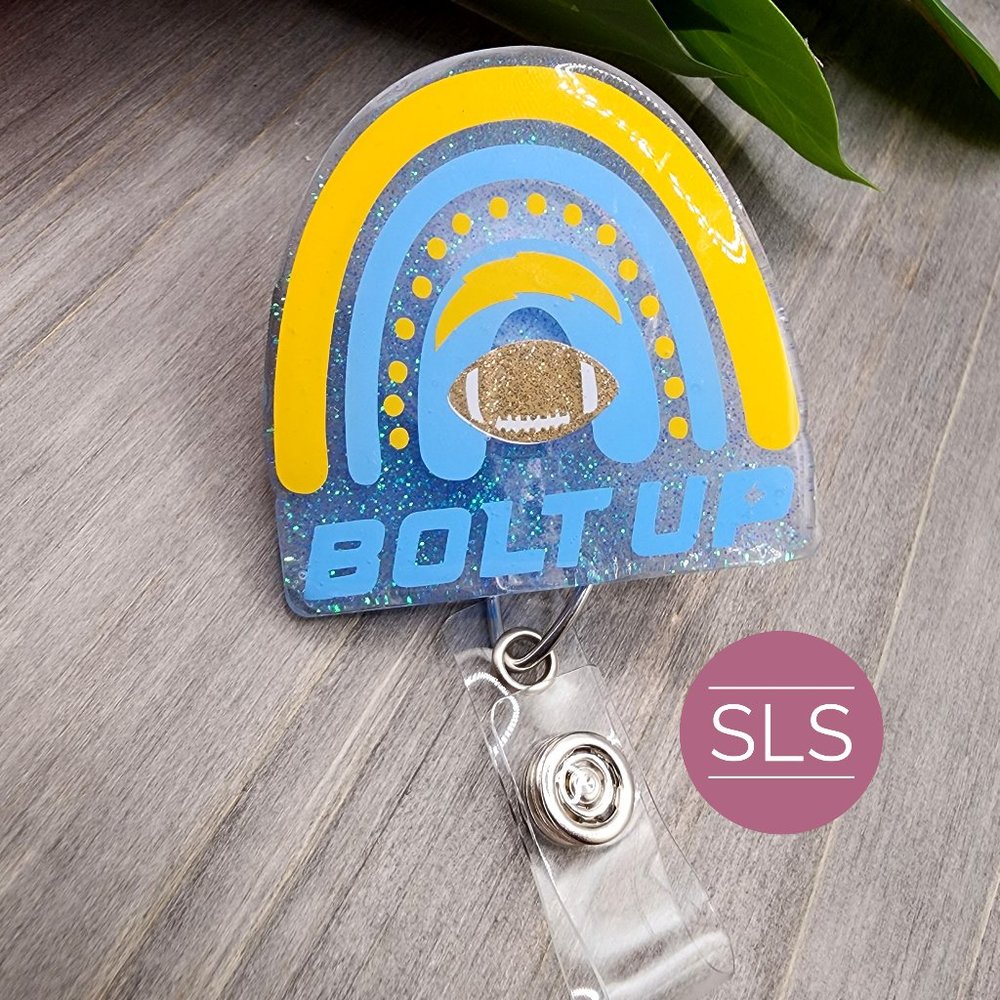 Bolt Up Rainbow Football Badge Reel